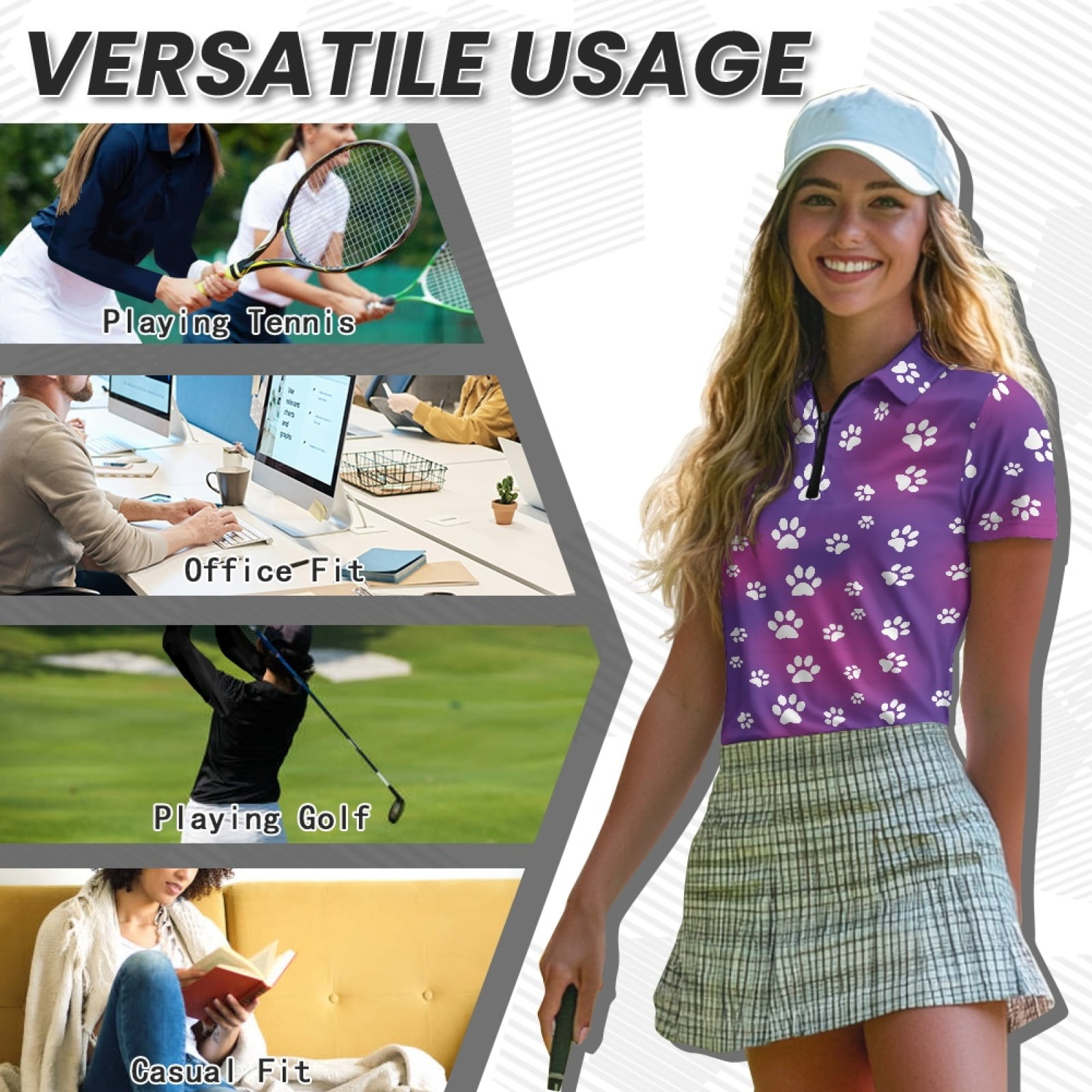 COEQINE V Neck Golf Shirts for Women 1/4 Zip Lightweight Short