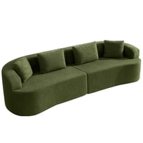 COOLHUT 112.6" 4 Seater Sofa Couch, Plush Floor Sofa Couch with Cozy Cushions & 3 Pillows, Curved Back Teddy Fabric Sofa for Living Room, Small Space, Green (Sofa-in-a-Box)