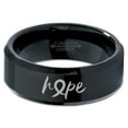 thumbnail image 2 of Tungsten Optomistic Hope Awareness Ribbon Band Ring 8mm Men Women Comfort Fit Black Beveled Edge Polished, 2 of 4