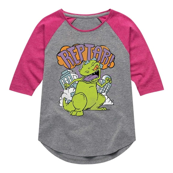 Rugrats - Vintage Portrait Reptar Stomp - Toddler And Youth Girls Raglan Graphic T-Shirt