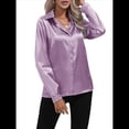 thumbnail image 1 of Blusas de Satén para Mujer, Informales, de Larga, con Botones, Elegantes, para Trabajo y Negocios Púrpura M, 1 of 9