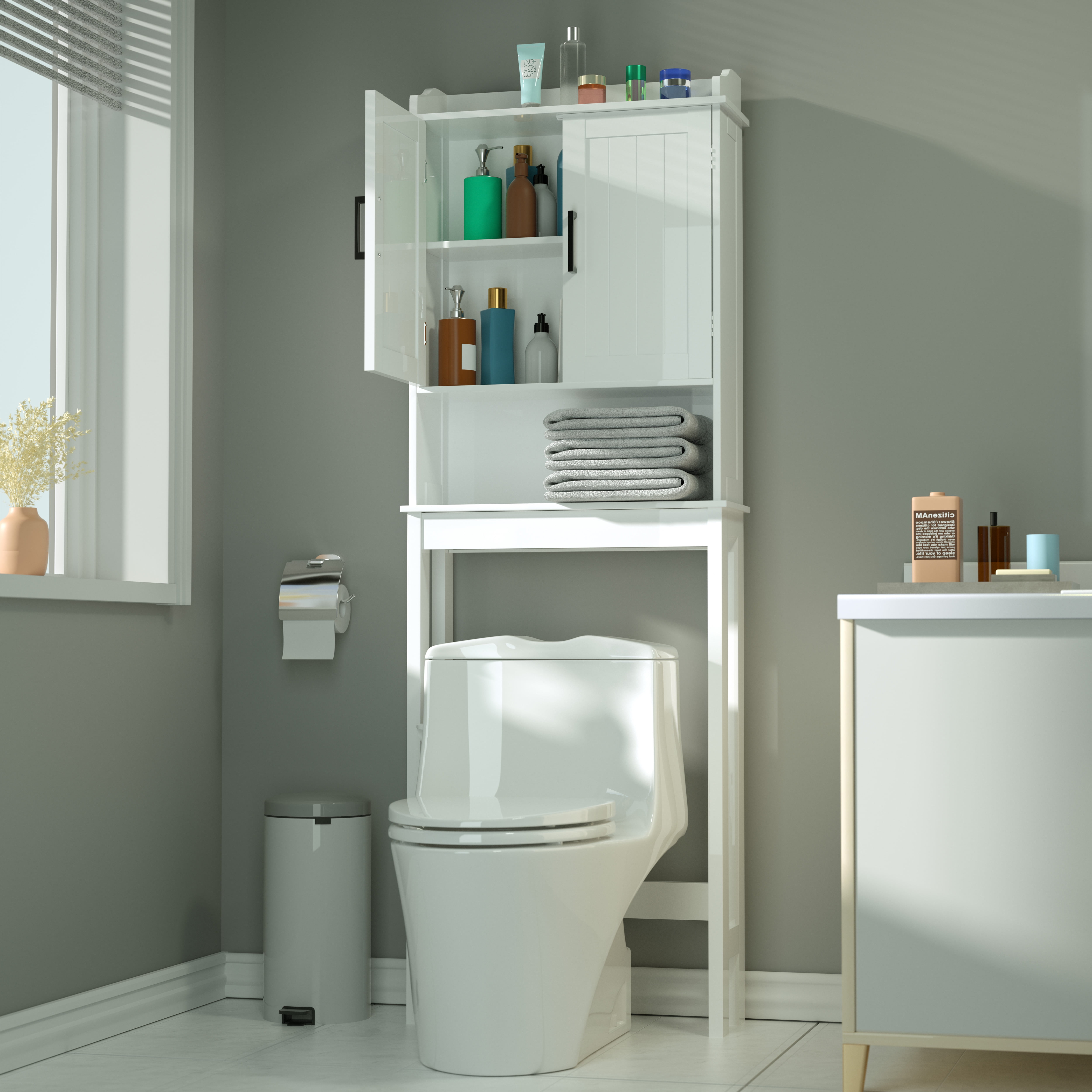 TUOXINEM Small Bathroom Storage Cabinet with One Rod for Small Spaces,Over  The Toilet Storage Cabinet