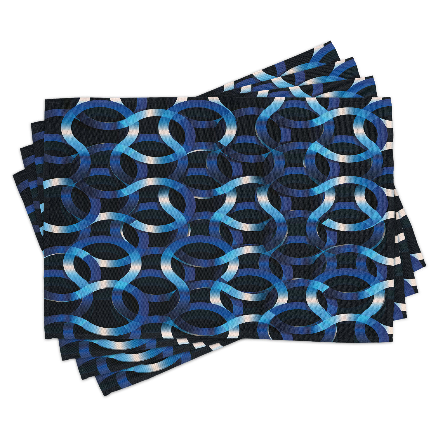 Dark Blue Placemats Set of 4 Curvy Shaped Entangled Complex Industrial