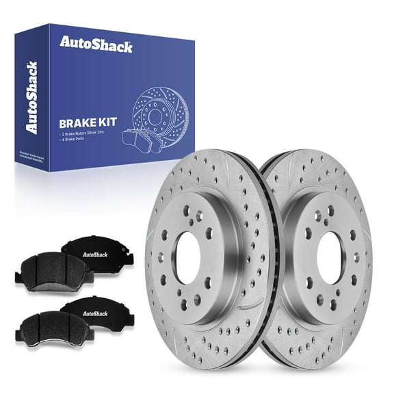 AutoShack 12.98" (330 mm) Front Vented Drilled & Slotted Brake Rotors Coated   Ceramic Brake Pads | Replacement for 2005-2018 GMC Sierra 1500 | Silver Zinc Coated | 6-PC Brake Kit | SilverShield Pro