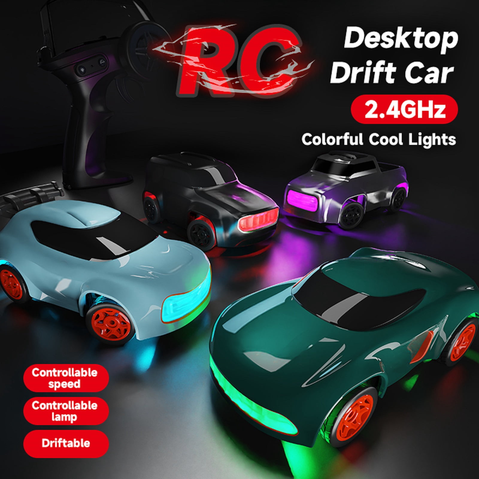 Desktop Drift Car, 2.4GHz Electric Mini Full Proportional Remote Control Car, Rechargeable RC Drift Toy with Instant Acceleration Button