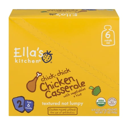 (6 Pack) Ella's Kitchen 6+ Months Organic Baby Food, Chicken Casserole with Vegetables + Rice, 4.5 oz