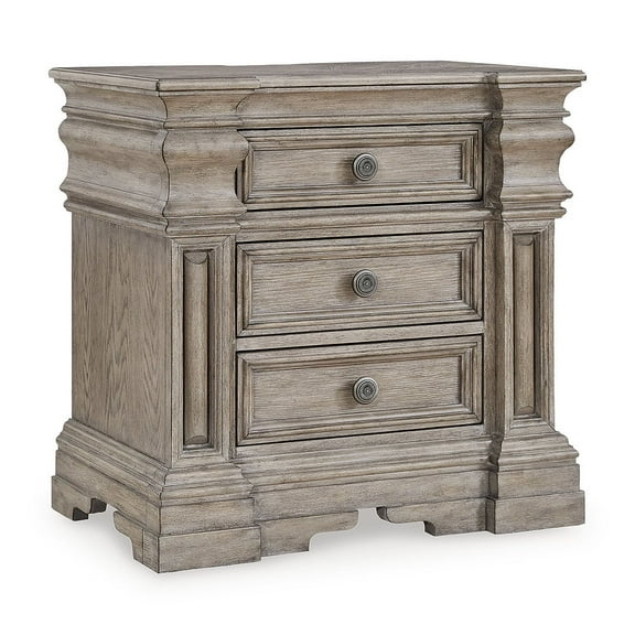 Signature Design by Ashley Blairhurst 3 Drawer Nightstand with USB Charging, Light Grayish Brown