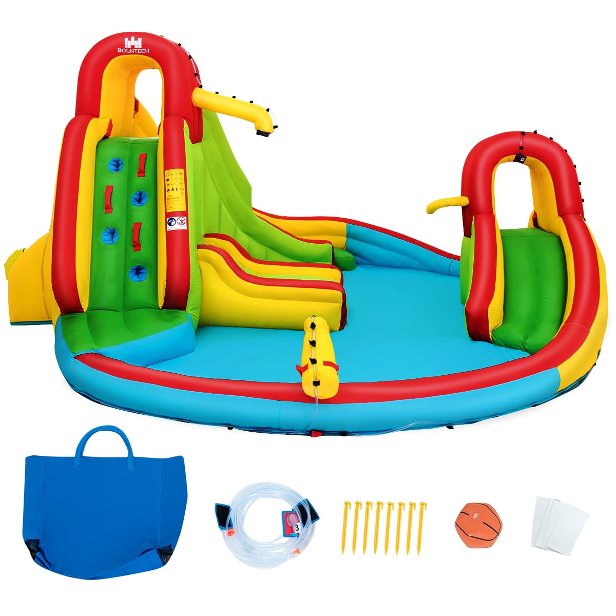 Double Side Park w/ Large Climbing Wall Mighty Bounce House for Outdoor Including Carry Bag Stakes Without Blower Splashing Pool BOUNTECH Inflatable Water Slide Hose Water Cannon Repair Kit 
