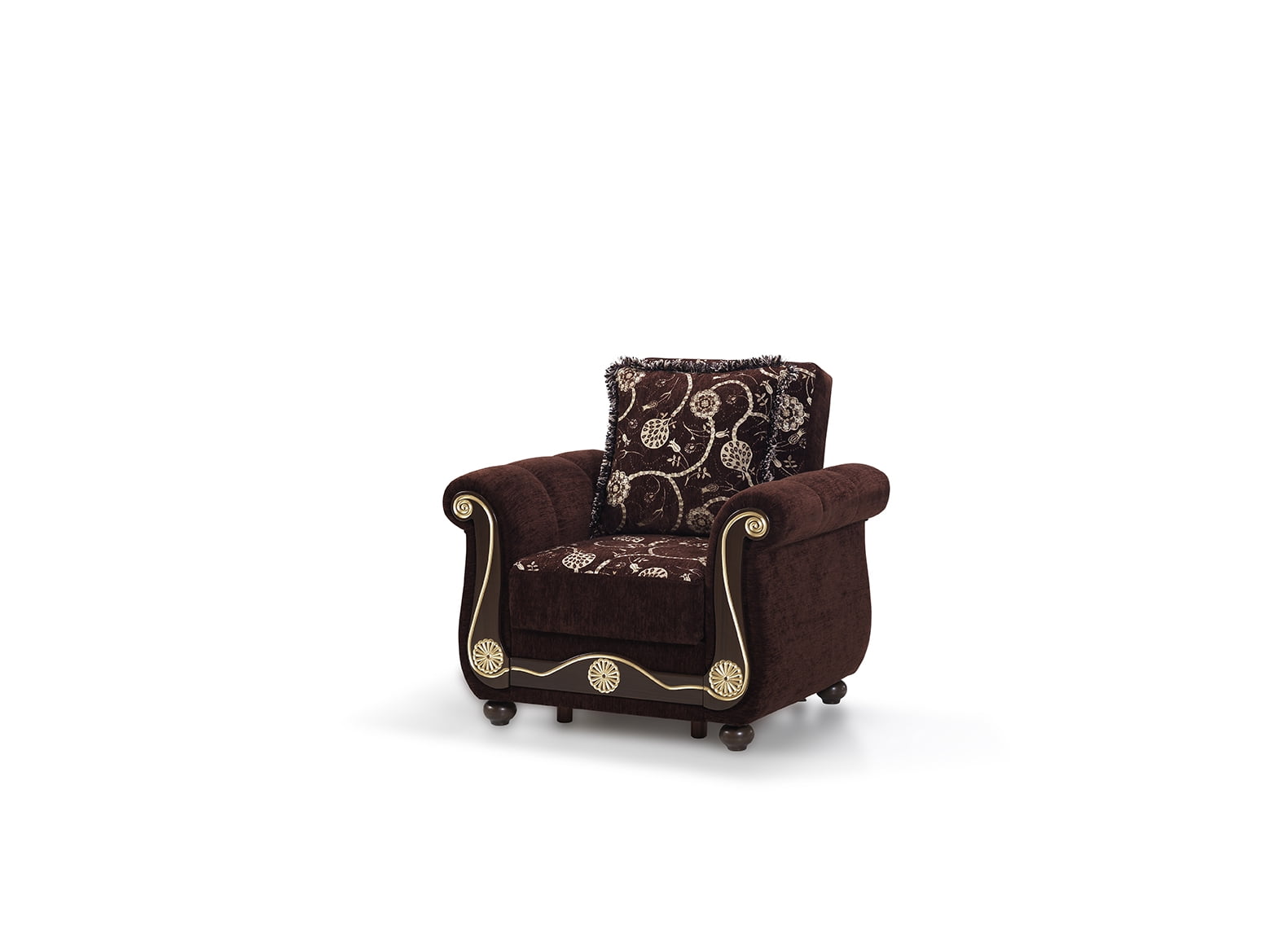 Ottomanson Convertible Accent Armchair with Hidden Storage, Firm Comfort Seating, Brown
