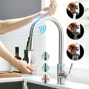 Hinzonek Touch Kitchen Faucet,KEER Smart Kitchen Sink Faucet with Pull Down Sprayer, Touch on Activated Kitchen Bar Sink Faucet Brushed Nickel, Stainless Steel