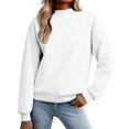 thumbnail image 2 of Women's Solid Color Fleece Lined Sweatshirt 2PC, Small High Collar Pullover with Loose Fit and Thick Fabric, Baseball Style Casual Top for Autumn and Winter, Warm and Comfortable Daily Wear White M, 2 of 9