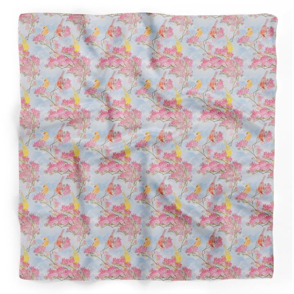 Bimba White Floral & Pigeon Bird Printed Pure Silk Scarf For Hair Neck Head Bandanas For Women 40 x 40 Inches