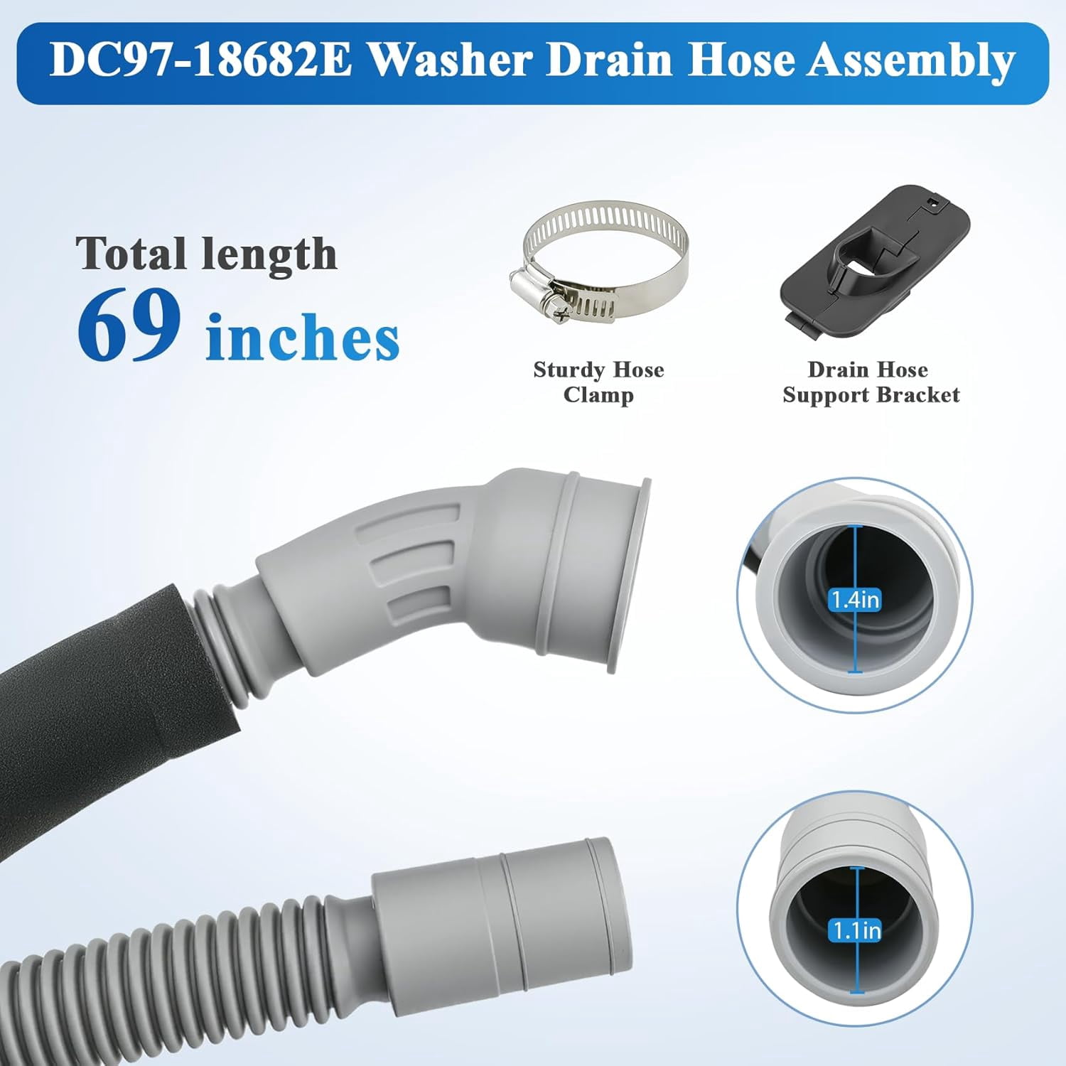 DC97-18682D, DC97-18682C Washer Drain Hose Compatible with Samsung Washing Machine WA45H7000AW/AA, WA45T3400AP etc, Replacement DC97-18682A, DC97-18682B, DC97-18682E, DC67-00808A Drain Hose Assembly