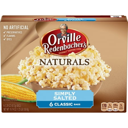 (4 Pack) Orville Redenbacher's Microwave Popcorn, Natural Simply Salted, 6 Bags, 3.29 Oz