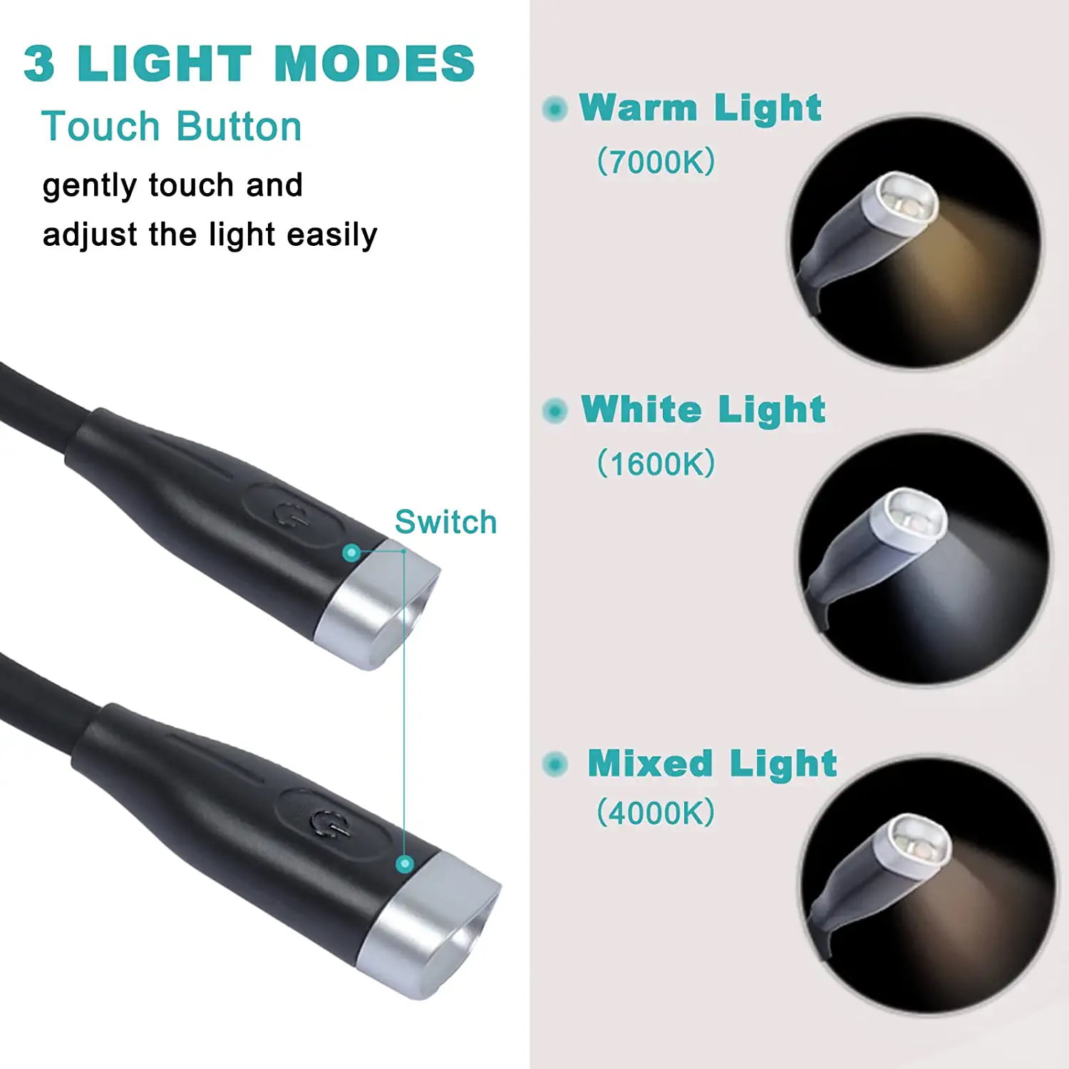 SingHong Neck Book Light LED Reading Lamp USB Rechargeable, Hands Free, 4  LED Bulbs, 4 Adjustable Brightness, for Reading in Bed or Reading in Car