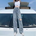 thumbnail image 5 of Gidyq Streetwear Ripped Jeans Women Fashion Loose Wide Leg Pants Summer Casual All Match Female Korean Straight Denim Trousers, 5 of 6