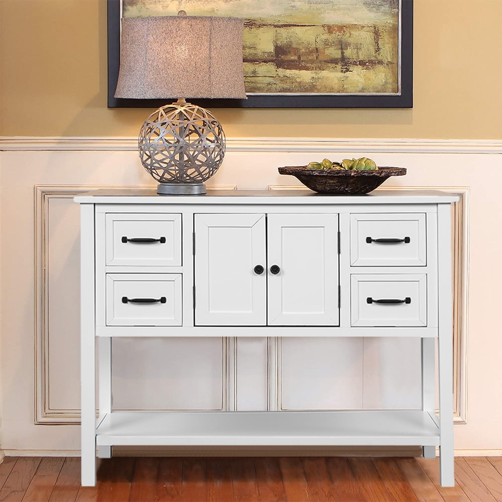 Wood Console Table, White Living Room Console Table with 4 ...
