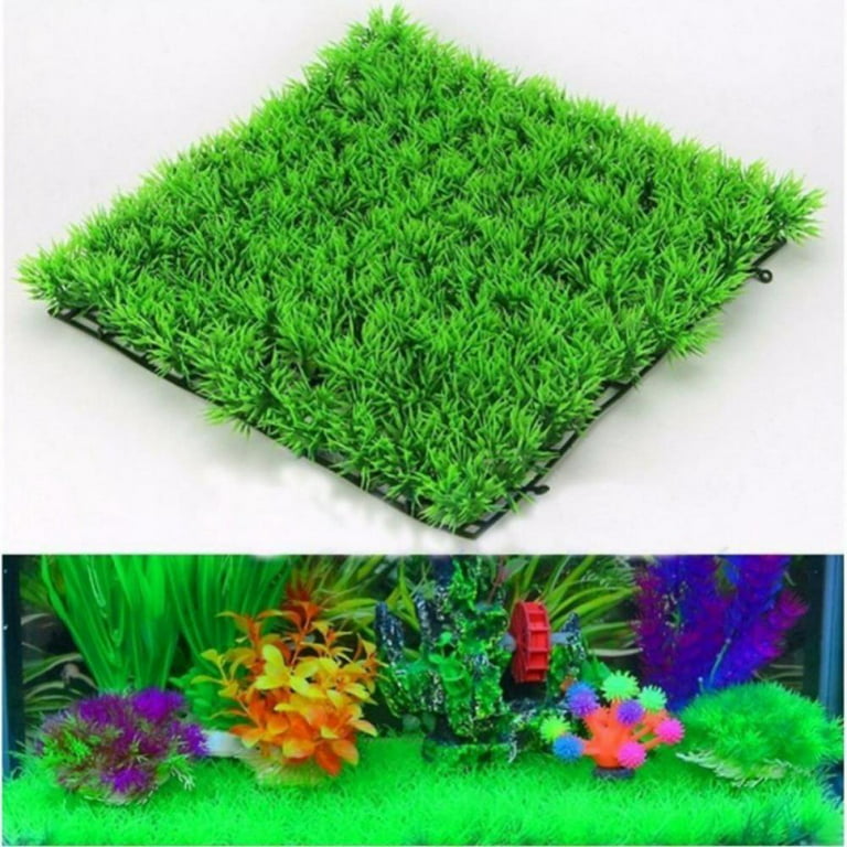 Stibadium Aquarium Grass Mat Decorations Artificial Plastic Lawn Ornament Landscape Green Plants Decoration for Saltwater Freshwater Tropical Fish