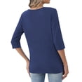 thumbnail image 4 of Qwertyu Womens Tops 3/4 Sleeve V Neck Button Down Henley Shirts Business Casual Basic Tees Summer Top 2026 Navy M, 4 of 5