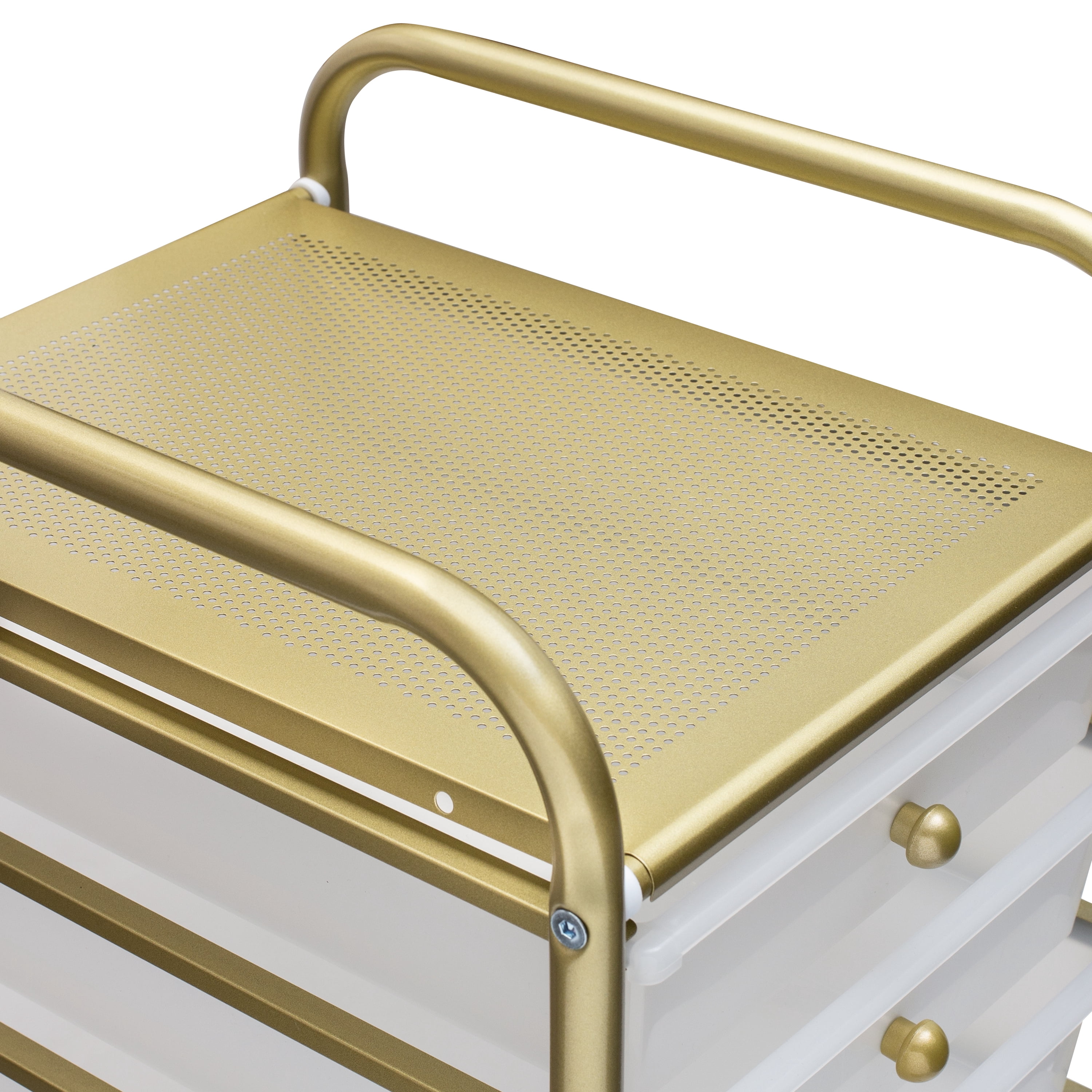 Honey-Can-Do Plastic and Steel 10-Drawer Rolling Storage Cart with 1 Shelf, Clear/Gold