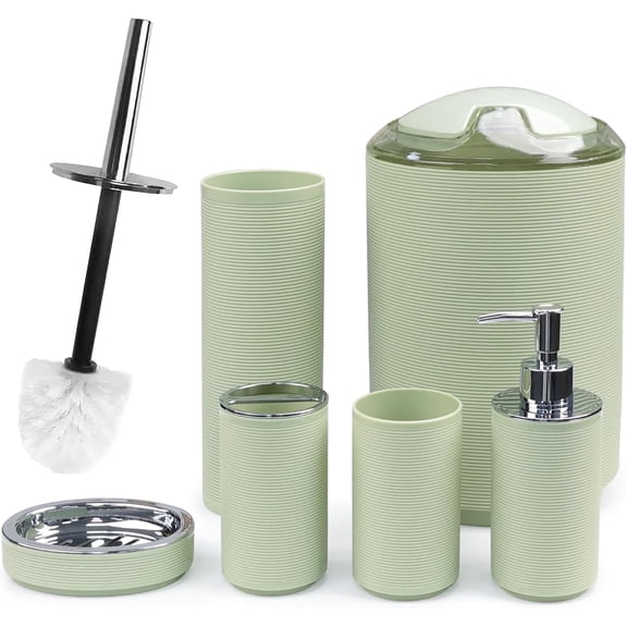 Bathroom Accessories Set Bath Ensemble Includes Soap Dispenser, Toothbrush Holder, Toothbrush Cup, Soap Dish for Decorative Countertop and Housewarming Gift (Apple Green)