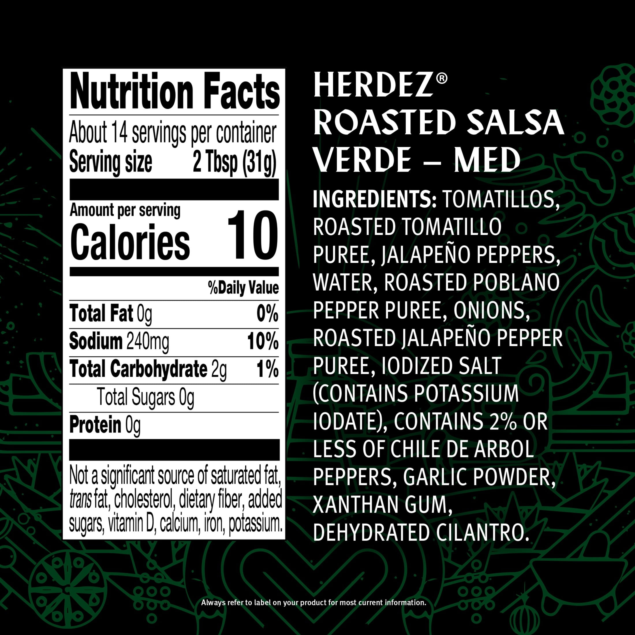 (12 pack) HERDEZ  Roasted Salsa Verde Medium, Tortilla Chip Dip, Shelf Stable,  15.7 oz Glass Jar