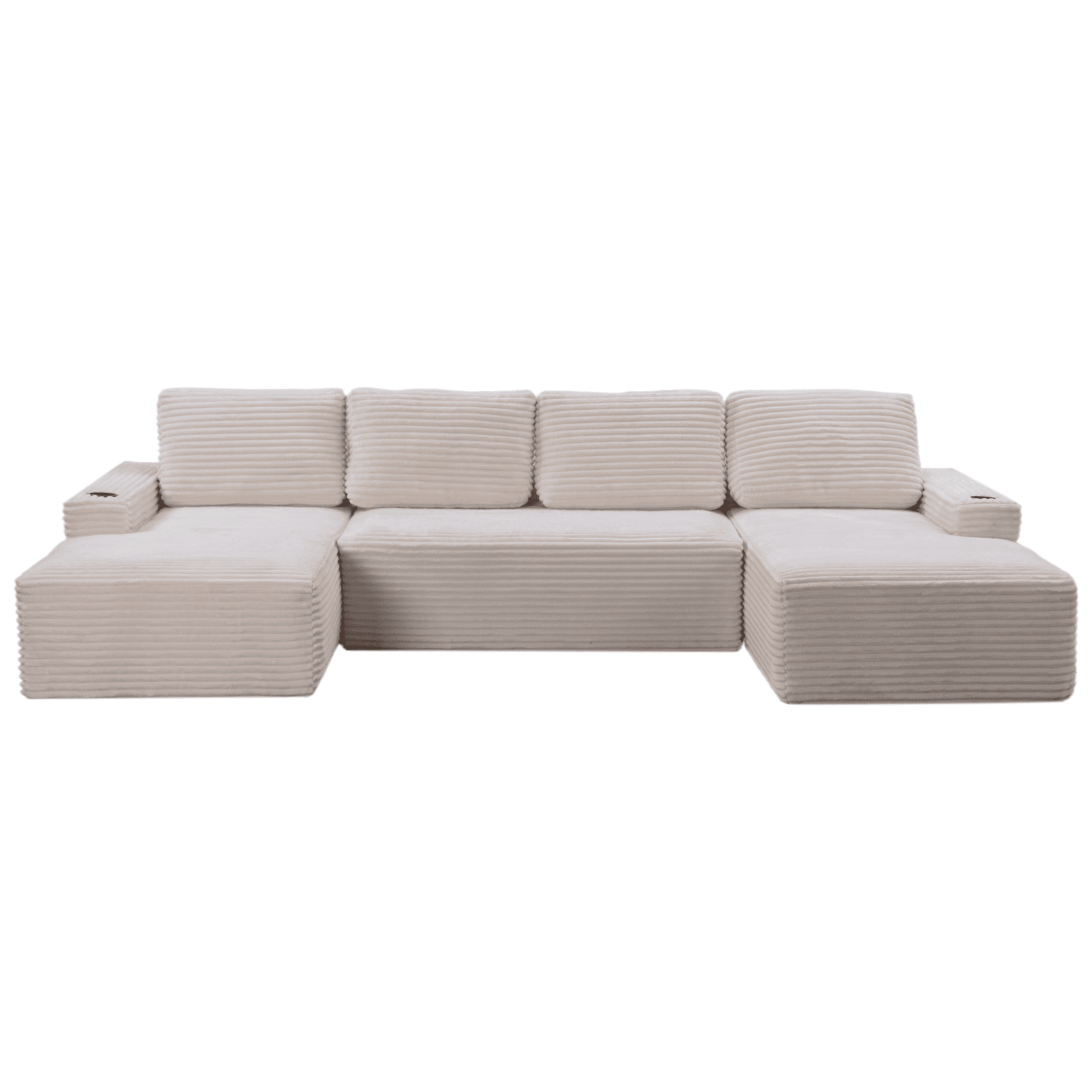 AISWORD 133.4" U-Shaped Modular Sectional Sofa, Corduroy Cloud Couch with Cup Holders & Side Pockets, Boneless Deep Seat Sleeper Chaise, No Assembly Required, White