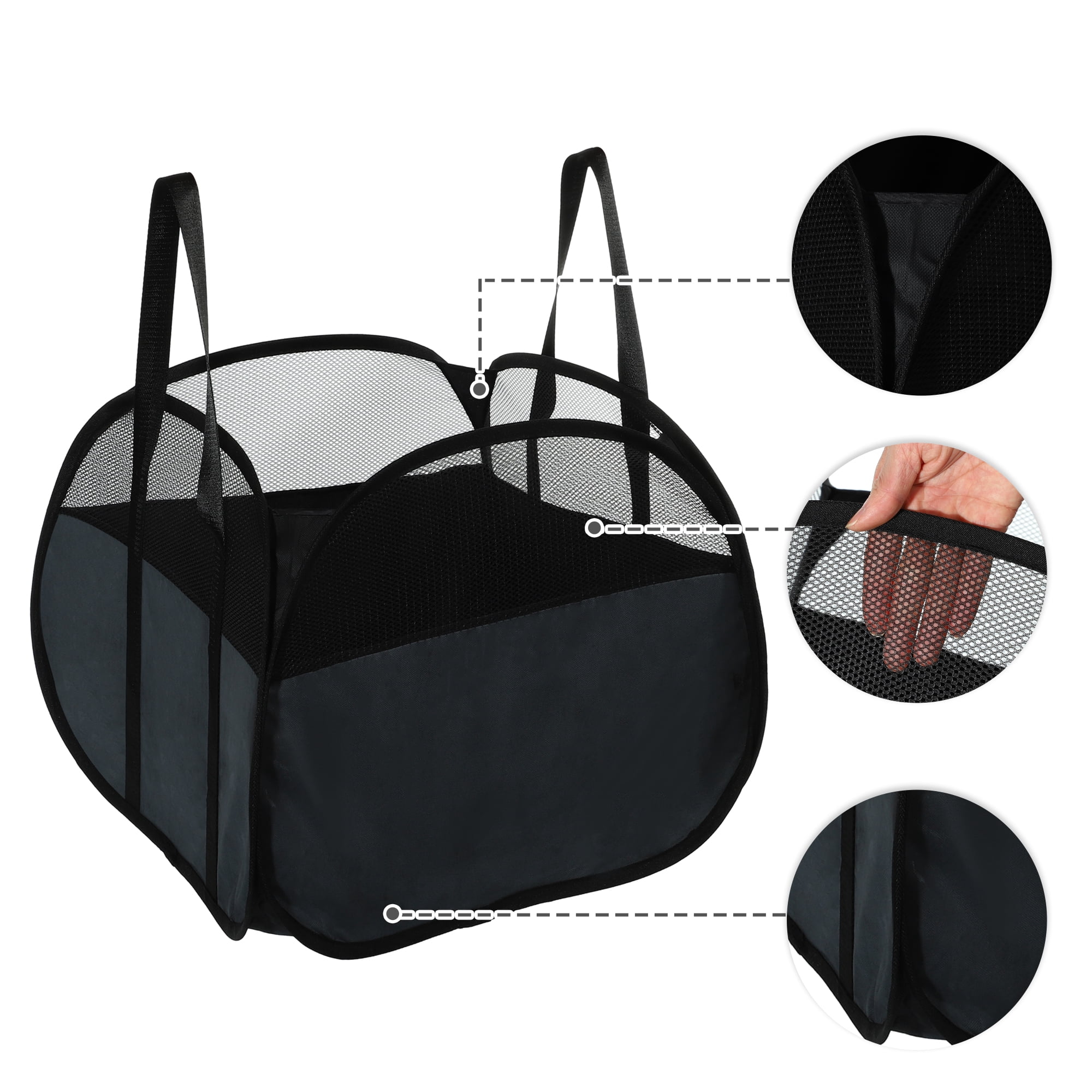 Unique Bargains Folding Breathable Hamper Basket for Bathroom 1 Pc Black