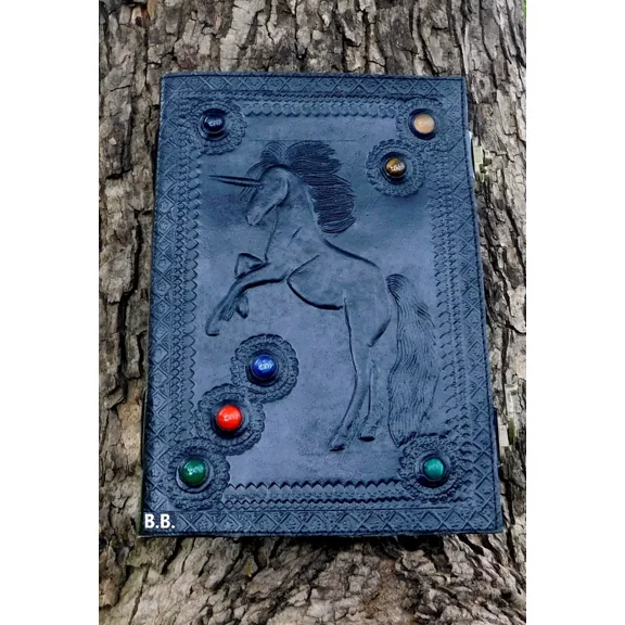 Handcrafted Embossed Design Vintage Leather Bound Journal Unicorn Grimoire Book of Shadow Spell Diary Blank Notebook For Men & Women
