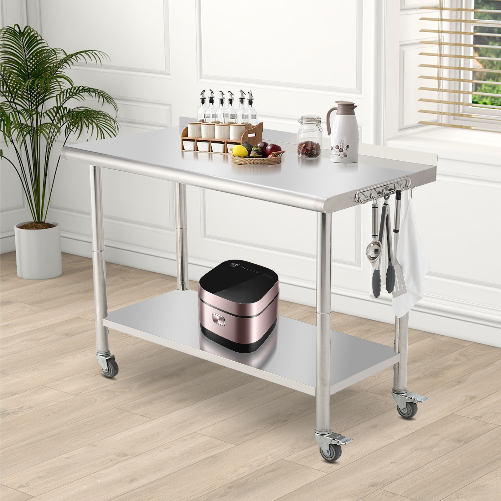 OUTGOODS Stainless Steel Work Table 48"x24" w/ Adjustable Shelf, NSF Commercial Grade