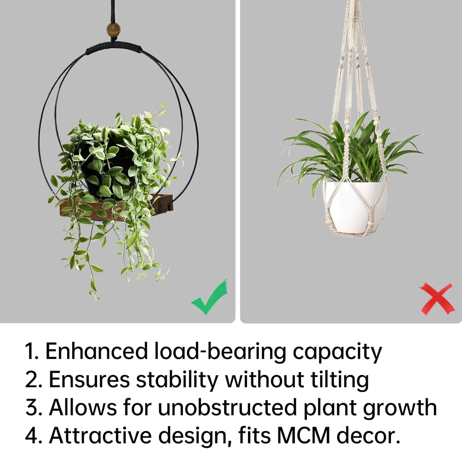 Hanging Planter for Indoor Plants - Outdoor Plant Hanger, Mid Century Metal Plant Hanger, Indoor Conner Ceiling, Gift for Mom, Plant Lovers, Housewarming