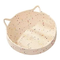 Hvmvliv Round Cat Bed Woven Scratching Board Beds with Pad Detachable Washable Small Cat Bed Beige, 13x13 in