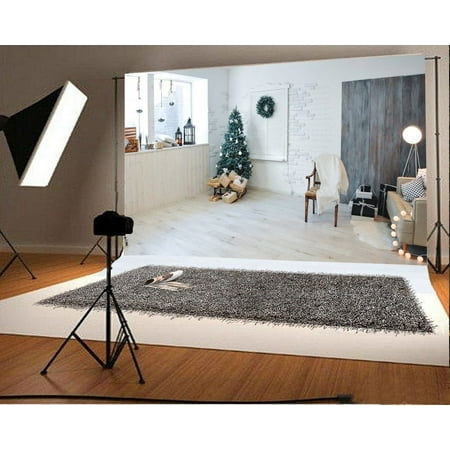 Image of HelloDecor 7x5ft Christmas Photography Backdrop White Room Interior Tree Decorations Chair Garland Gift Box Sofa Lamp Scene Photo Background Children Baby Adults Portraits Backdrop