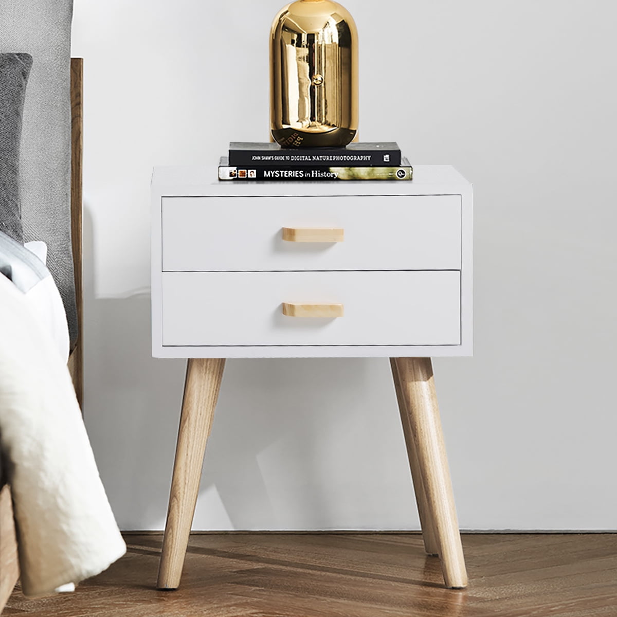 Kepooman Modern Versatile Nightstands Side End Table Dresser Shelf with 2 Bin Drawer for Living Room Bedroom, White Kepooman Modern Versatile Nightstands Side End Table Dresser Shelf with 2 Bin Drawer for Living Room Bedroom, White