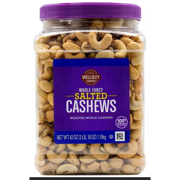Wellsley Farms Whole Fancy Roasted Salted Cashews, 42 oz (Pack of 2)