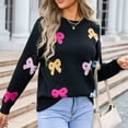 thumbnail image 3 of Bixock Women Fall and Winter Top,Women Sweater,Women's Comfortable Round Neck Long Sleeved Bow Print Fashion Loose Pullover Sweater, 3 of 5
