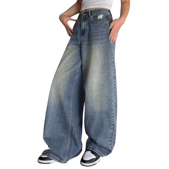 OYYN Jeans for Women Trendy High-Rise Wide Leg Baggy Denim Pants with Pockets