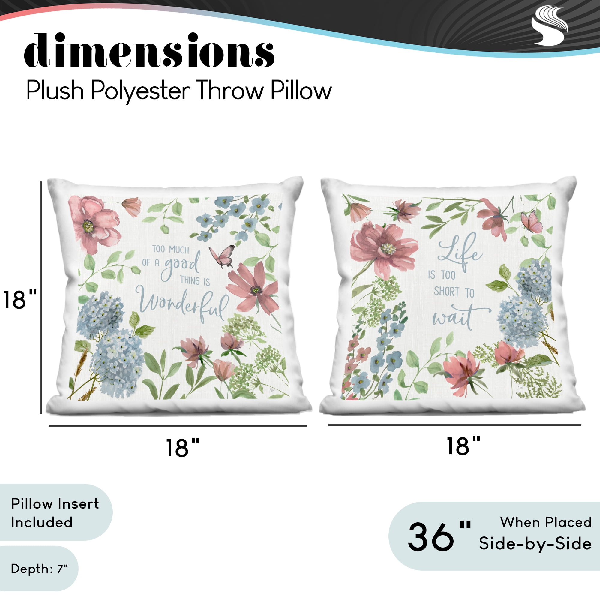 Stupell Industries Uplifting Floral Quotes 2 Piece Decorative Printed Throw Pillow Set, design by Nan, 18 x 7 x 18