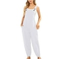 thumbnail image 4 of AWXNJUX Jumpsuits for Women Women's Cotton and Linen Pocket Casual Loose Long Camisole Jumpsuit (White,M), 4 of 5