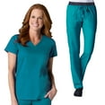 thumbnail image 1 of Maevn Eon Back Mesh Panel Shaped V-neck Top & Embroidered Logo Waistband Cargo Pant Scrub Set, 1 of 5