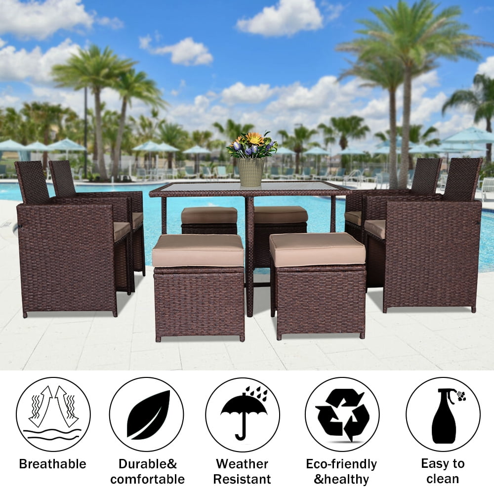 Lowestbest 9pcs Rattan Furniture, Outdoor Meeting and Leisure Furniture, Tough Rattan Weave, Suitable for Many Places, Brown Lowestbest 9pcs Rattan Furniture, Outdoor Meeting and Leisure Furniture, Tough Rattan Weave, Suitable for Many Places, Brown
