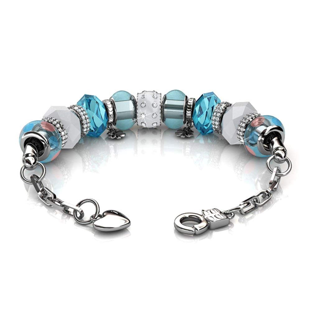 Cate & Chloe Aurora 18k White Gold Plated Bracelet with Blue Beads and Swarovski Crystals for Women