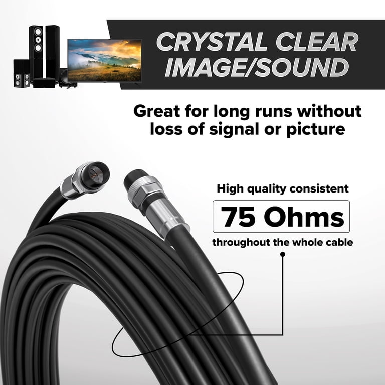 RG6 Coaxial Cable with F Connectors, High Speed Internet and TV Cord for HD TV
