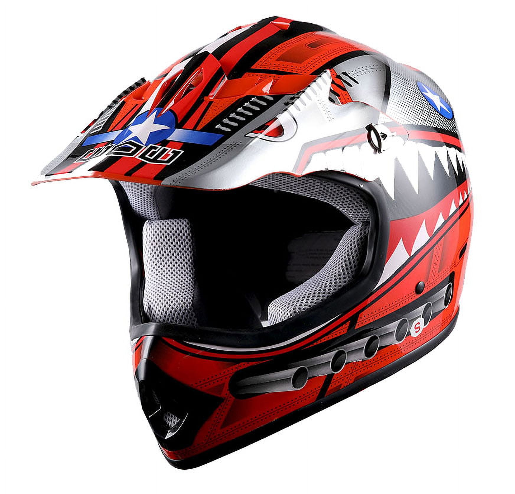 1Storm Youth Motocross Helmet Kids Motorcycle Bike Helmet HBOY Shark Red + Goggles + MG Youth Red Glove Bundle