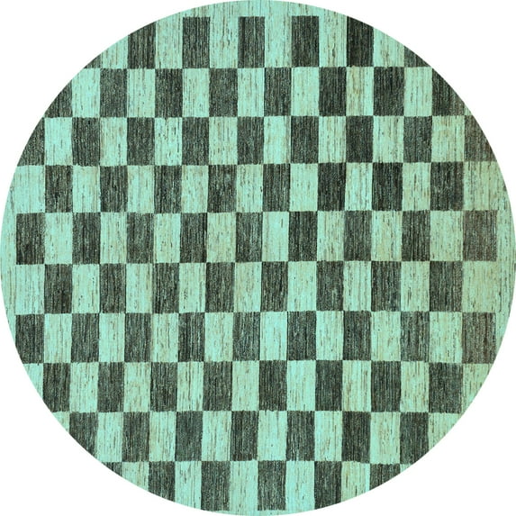 Ahgly Company Indoor Round Checkered Light Blue Modern Area Rugs, 3' Round