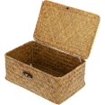 thumbnail image 3 of Wicker Shelf Baskets Bin Handwoven Seagrass Storage Basket with Lid, Rectangular Household Basket Boxes for Shelf Wardrobe Home Organizer, Caramel, M (11.42"x7.48"x4.72"H), 3 of 7
