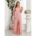 thumbnail image 2 of Beauty-Emily Women’s Glitter Square Neck A-Line Maxi Dress with Side Split, Elegant Evening Gown for Wedding, Party, Prom, Birthday & Formal Events, 2 of 7