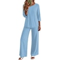 thumbnail image 2 of 2 Piece Sets for Women 3/4 Length Sleeve Lounge Sets Summer Beach Vacation Travel Outfits Tops and Wide Leg Pants Sets Sky Blue L, 2 of 6