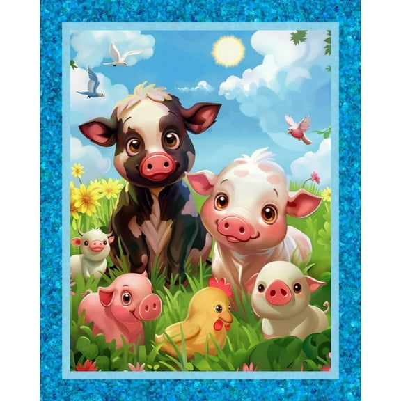 Happy Farm Panel Cotton Fabric (Single Panel)