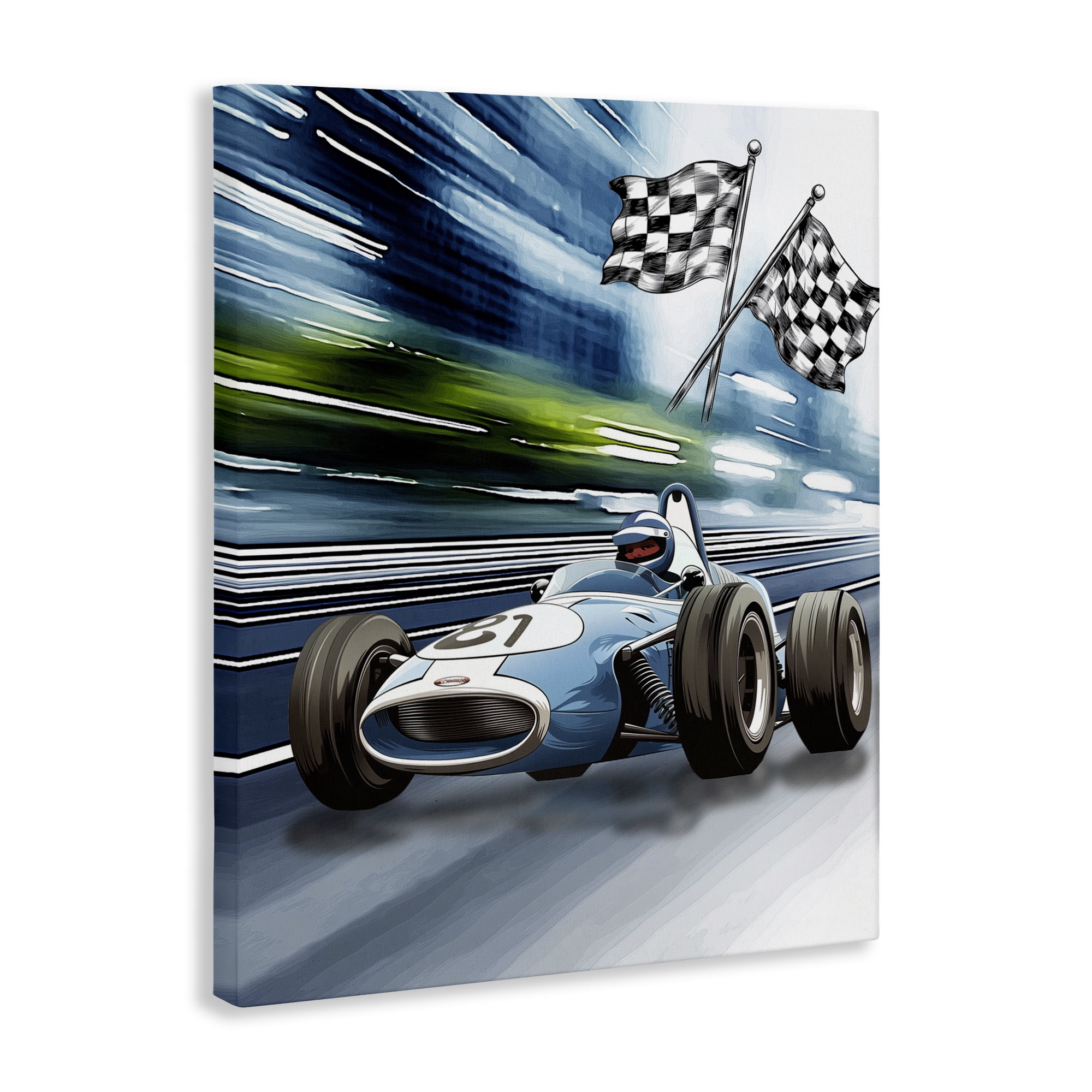 Stupell Industries Speedy Racecar with Flags Canvas Wall Art, design by Christine Simpson Art